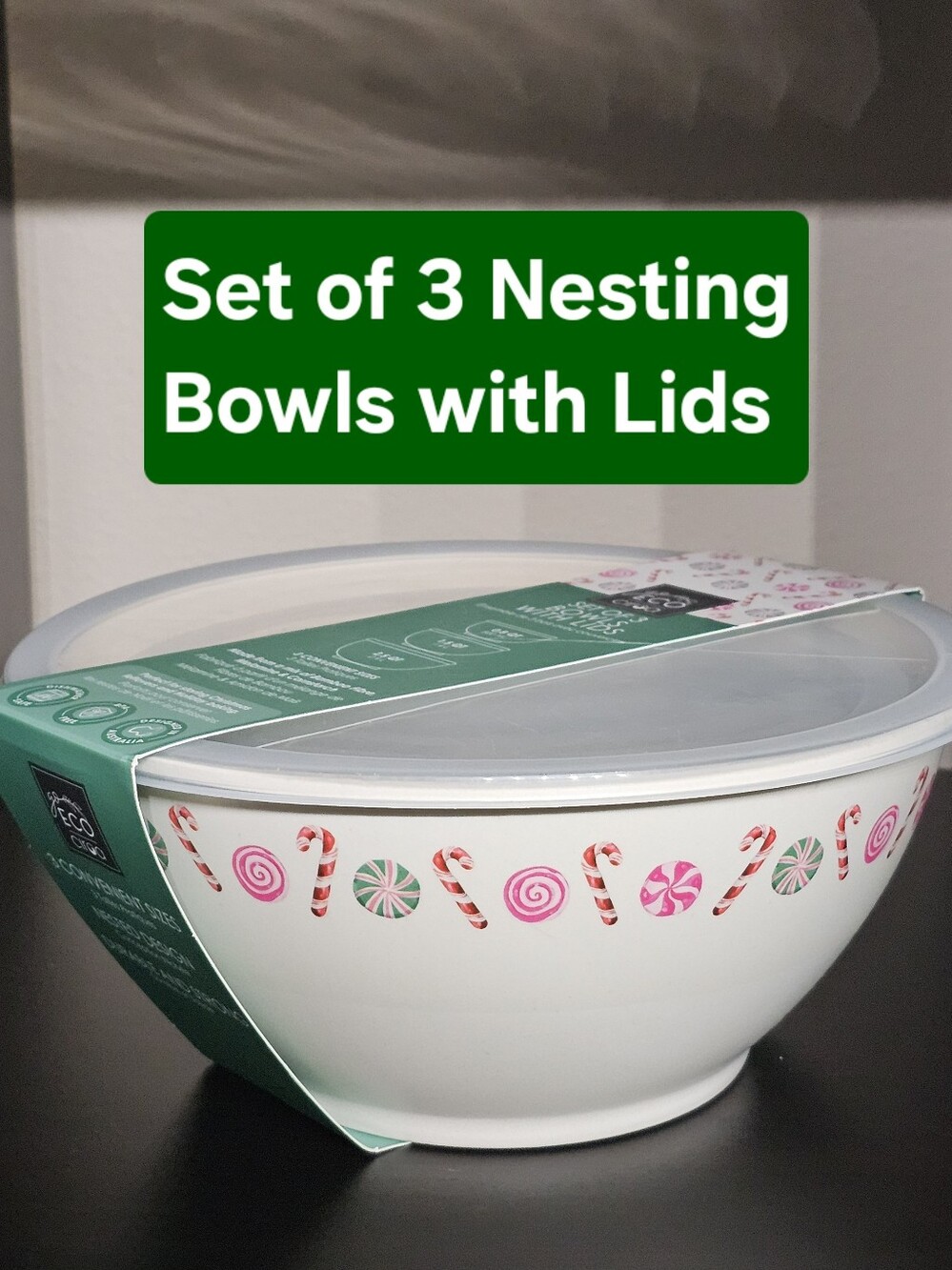 Go Eco by Ciroa Set of 3 Nesting Bowls with Lids (.8 qt, 1.5 qt, 2.5 qt)